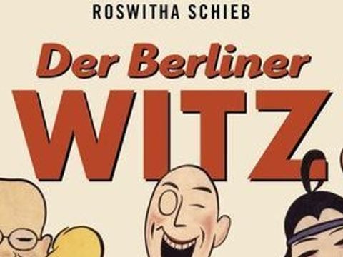 gemalte Menschen in festlicher Kleidung die lachen als Plakat mit der Aufschrift der Berliner Witz