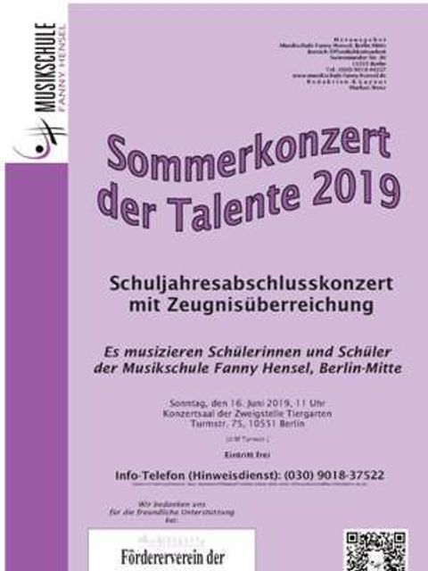 Plakat Sommerkonzert der Talente 2019