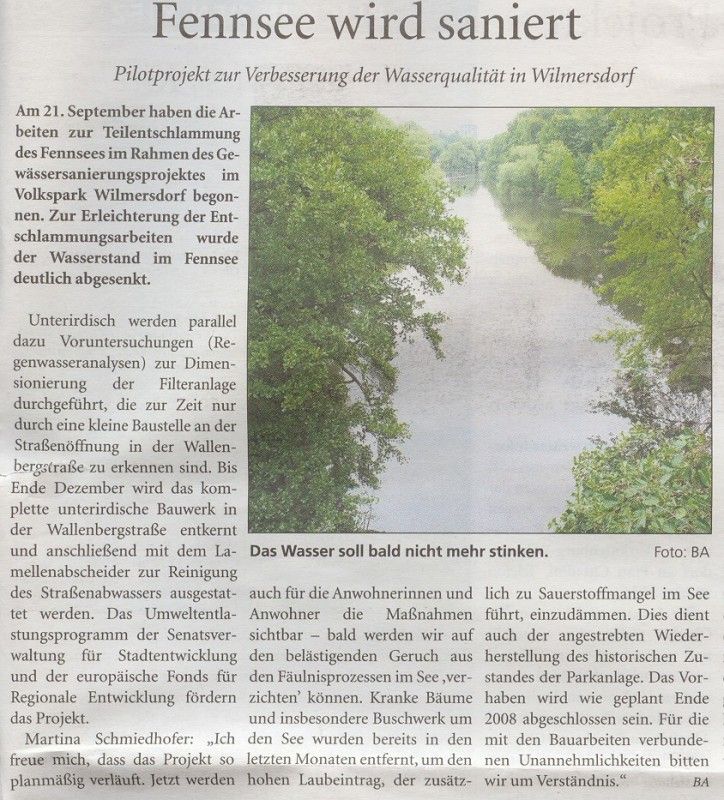 Rathausnachrichten vom Okt 2006 zur Sanierung des Fennsees