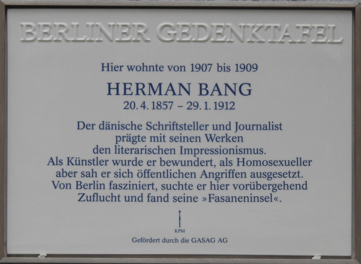 Gedenktafel für Herman Bang