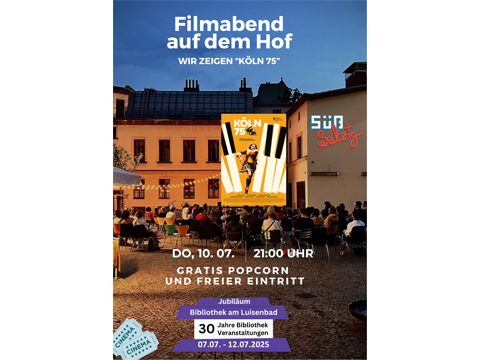 Plakat zum Filmvorführung des Films Köln 75