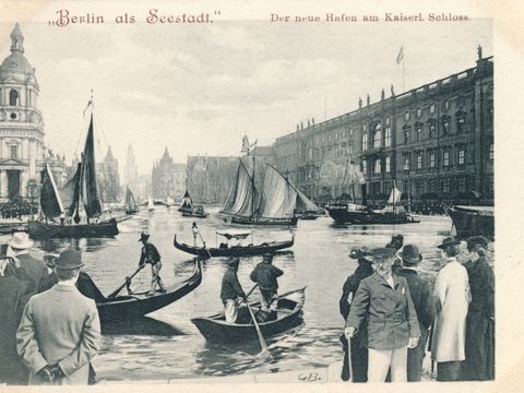 Georg Busse, "Berlin als Seestadt." Der neue Hafen am kaiserlichen Schloss, 1904, Postkarte