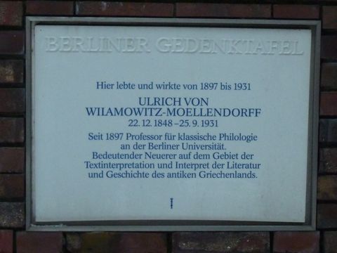 Gedenktafel für Ulrich von Wilamowitz-Moellendorf, 21.2.2013, Foto: KHMM
