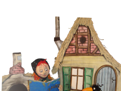 Szene aus dem Puppenspiel "Die kleine Hexe"