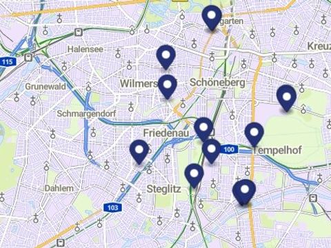 Übersichtskarte Angebote und Orte Natur- und Umweltbildung in Tempelhof-Schöneberg