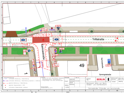 Bildvergrößerung: Verkehrszeichenplan für die Fahrradstraße Triftstraße/Gerichtstraße: Bereich Samoastraße