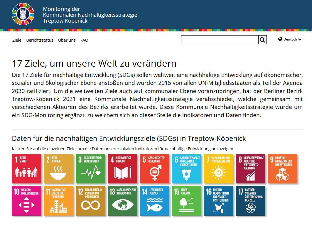  Ziele für Nachhaltige Entwicklung - 17 Ziele, um unsere Welt zu verändern Monitoring der Kommunalen Nachhaltigkeitsstrategie Treptow Köpenick