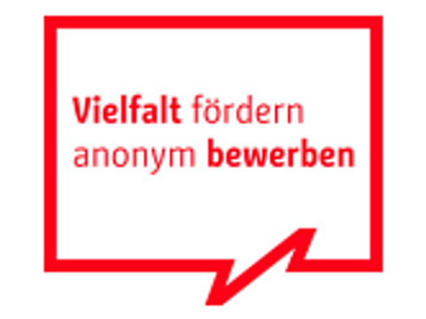 Berliner Pilotprojekt-Logo mit Aufschrift "Vielfalt fördern anonym bewerben