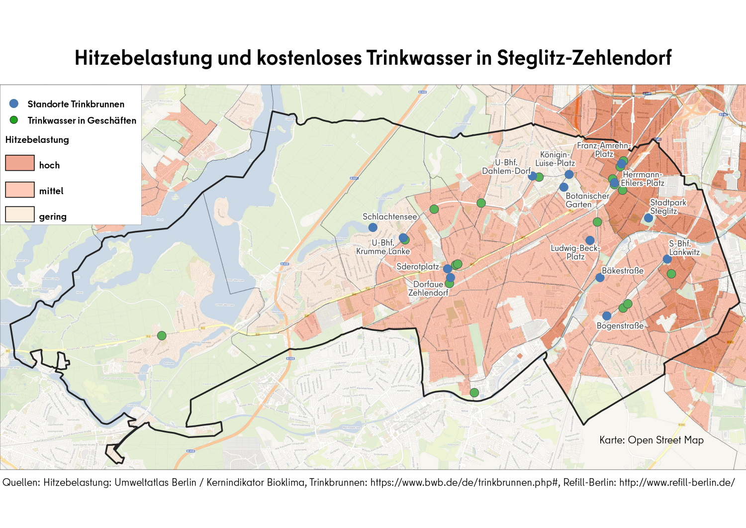Bezirkskarte Steglitz-Zehlendorf Hitze und Trinkwasser