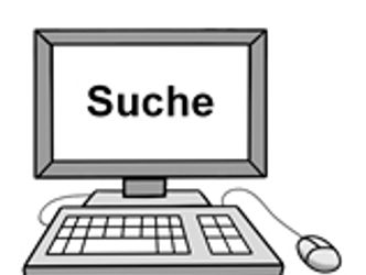 Illustration: Computer mit Schriftzug Suche im Bildschirm
