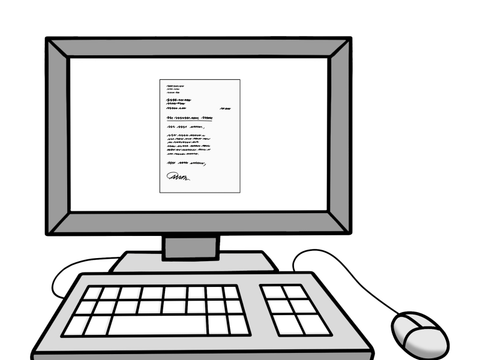 Illustration eines Computers der einen Brief anzeigt