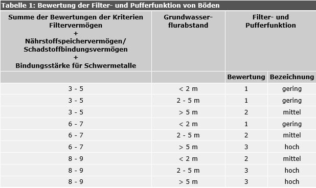 Tabelle 1: Bewertung der Puffer- und Filterfunktion