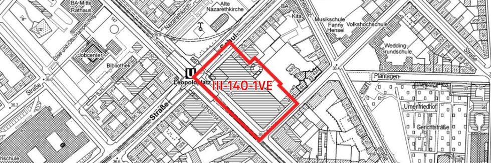 Karte des Geltungsbereiches des Bebauungsplan III-140-1VE "Warenhaus am Leopoldplatz"