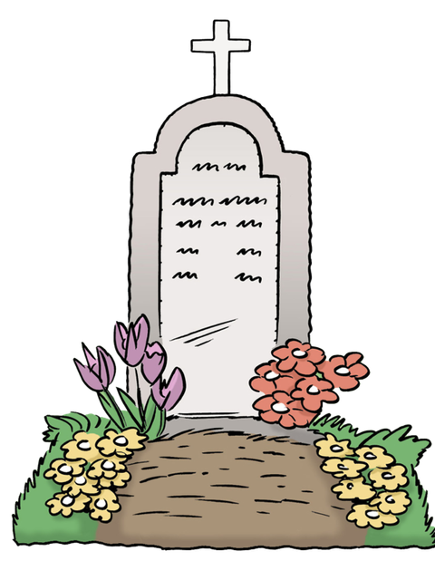 Illustration eines Grabes mit Grabstein