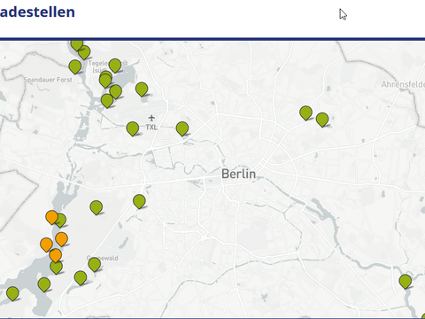 Teilausschnitt der Berliner Badegewässerkarte