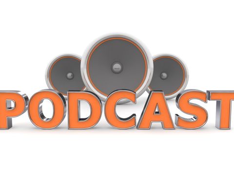 Lautsprecher-Podcast - orange, - Stockbild