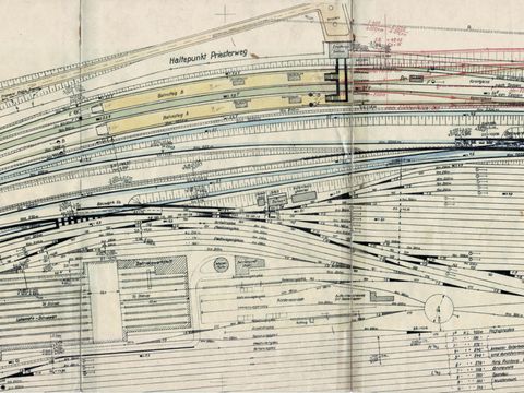 Plan des südlichen Bereichs des Verschiebebahnhofs Tempelhof mit Bahnbetriebswerk (1934)