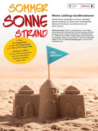 Plakat zum Sandkreationen-Wettbewerb zur Verbesserung von Spielplätzen