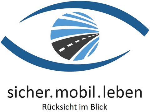 Sicher.mobil-leben Logo (Auge als Straße abstrakt dargestellt in Blau-schwarz)
