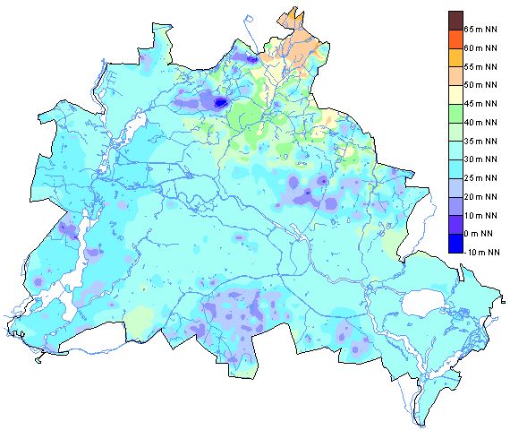 Abb. 6: Grundwasseroberfläche in Berlin in Meter NN