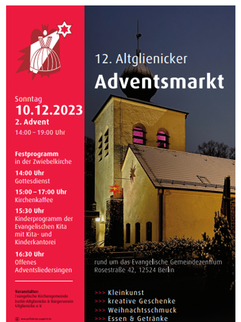 Bildvergrößerung: Plakat zum Altglienicker Adventsmarkt mit den Daten zum Programm