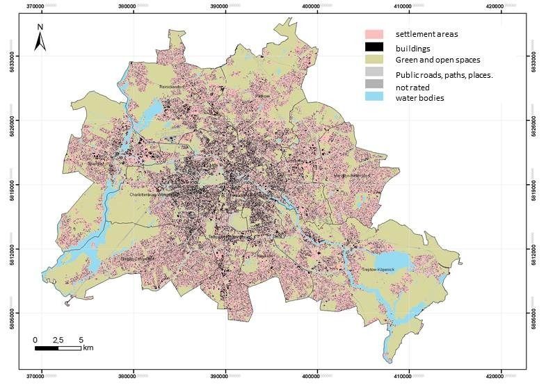 Complete urban distribution of the spatial units of the climate model on the basis of area types of the Urban and Environmental Information System (ISU)