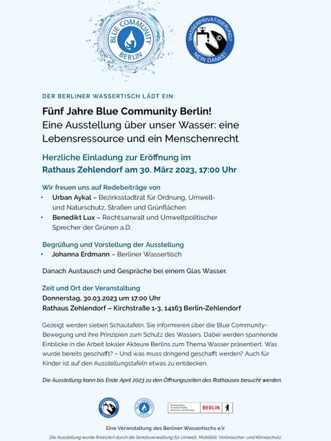 Bildvergrößerung: Einladung zur Ausstellung ab dem 30.03.2023 - Eine Ausstellung über unser Wasser: eine Lebensressource und ein Menschenrecht