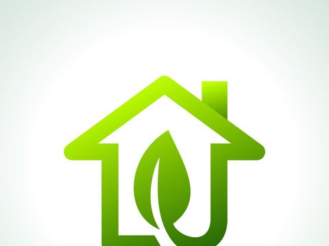 Piktogramm Haus mit grünem Blatt