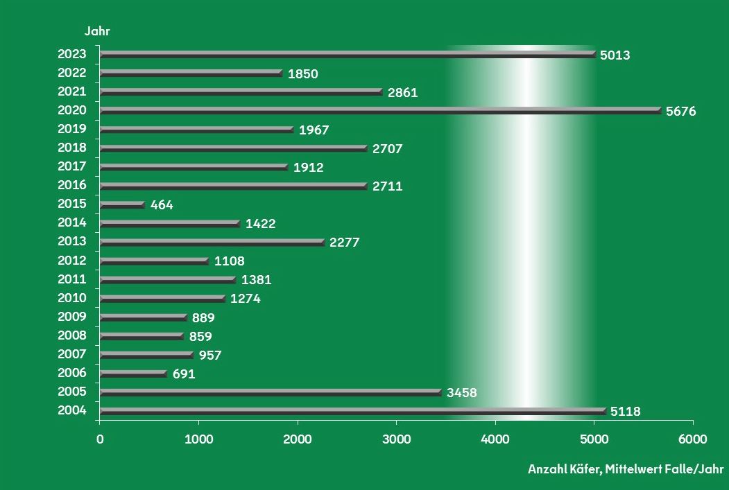 Auftreten des Kupferstechers in Berlin 2004 bis 2022 (Mittelwert pro Falle)