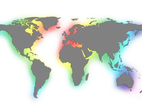 Weltkarte mit farbigem Hintergrund