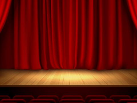 Theater, Bühne mit rotem Vorhang