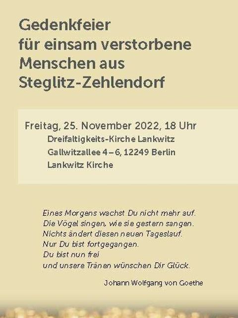 Bildvergrößerung: Gedenkfeier für einsam verstorbene Menschen aus Steglitz-Zehlendorf am 25.11.2022 (Vorderseite)