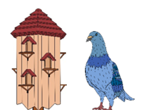 taube steht neben einem Taubenhaus - skizziert