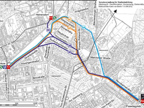 Bildvergrößerung: Abbildung 2: Strecken der 2. Stufe zur Bestimmung der planerisch zu bevorzugenden Variante für die Trassenführung