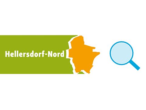 Karte mit Lupe und Schriftzug Hellersdorf-Nord