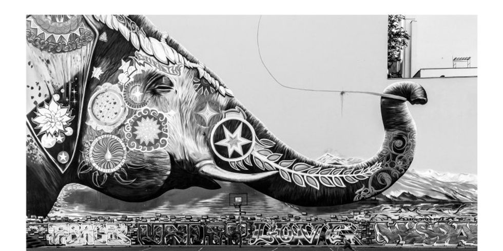 Street Art: Elefant an Hausfassade