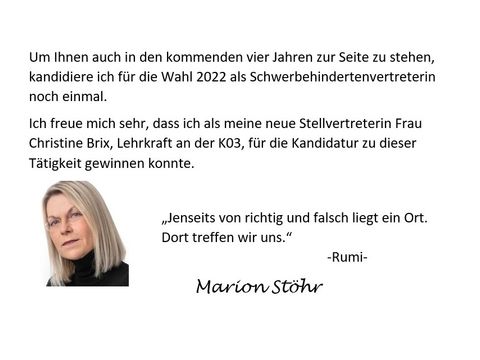 Bildvergrößerung: Wahlaufruf Marion Stöhr 2022