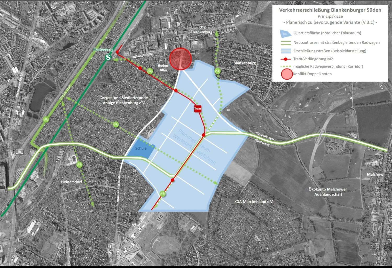 Bildvergrößerung: Abbildung 1: Planerisch zu bevorzugende Variante der Verkehrserschließung Blankenburg