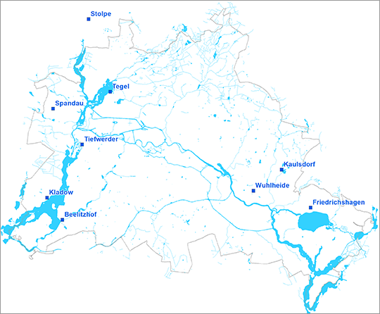 Abb. 1: Lage der Wasserwerke, die Berlin im Mai 2019 mit Trinkwasser versorgten