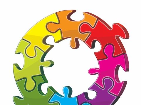 Puzzle-Rad in verschiedenen Farben