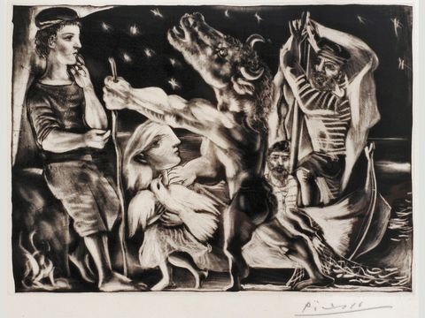 Picasso: Minotaure aveugle guidé par une fillette dans une nuit étoilée, 1934