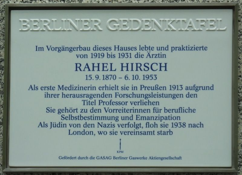 Gedenktafel Rahel Hirsch