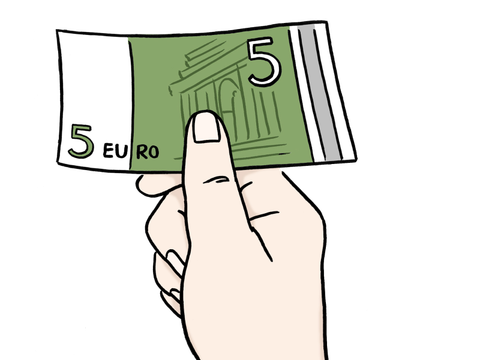 Illustration: eine Hand hält einen Geldschein