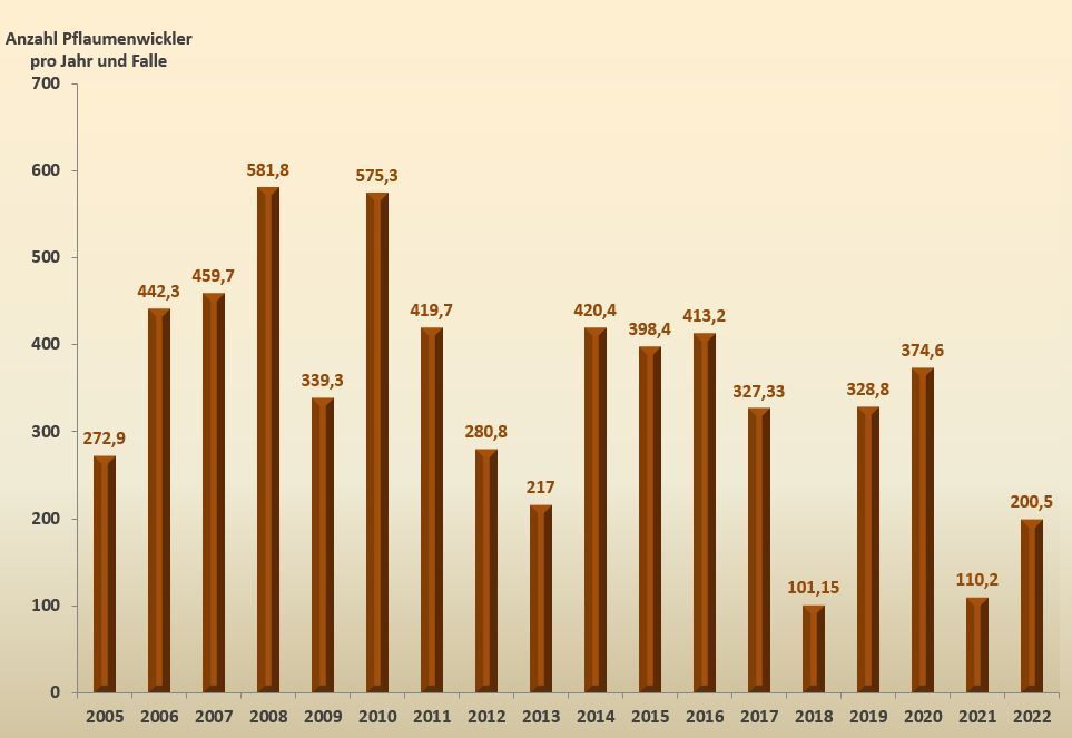 Auftreten des Pflaumenwicklers 2005 bis 2022