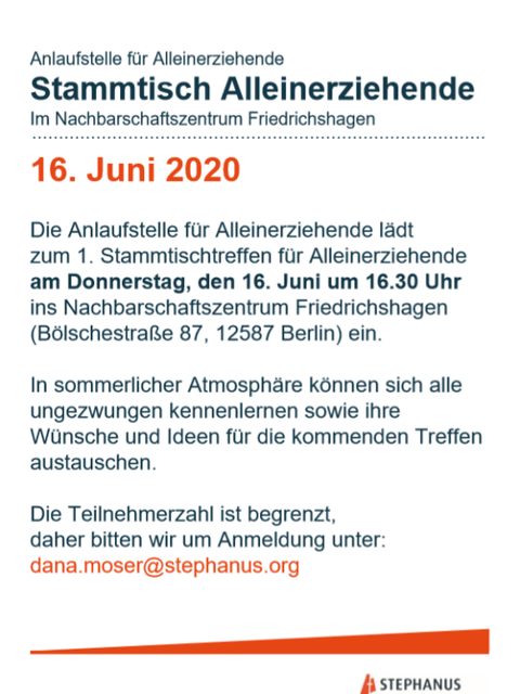 Bildvergrößerung: Angebots-Flyer Stammtisch für Alleinerziehende am 16.06.2020