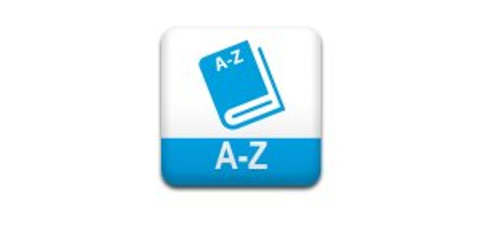 Button blau weiß mit Buch und A-Z