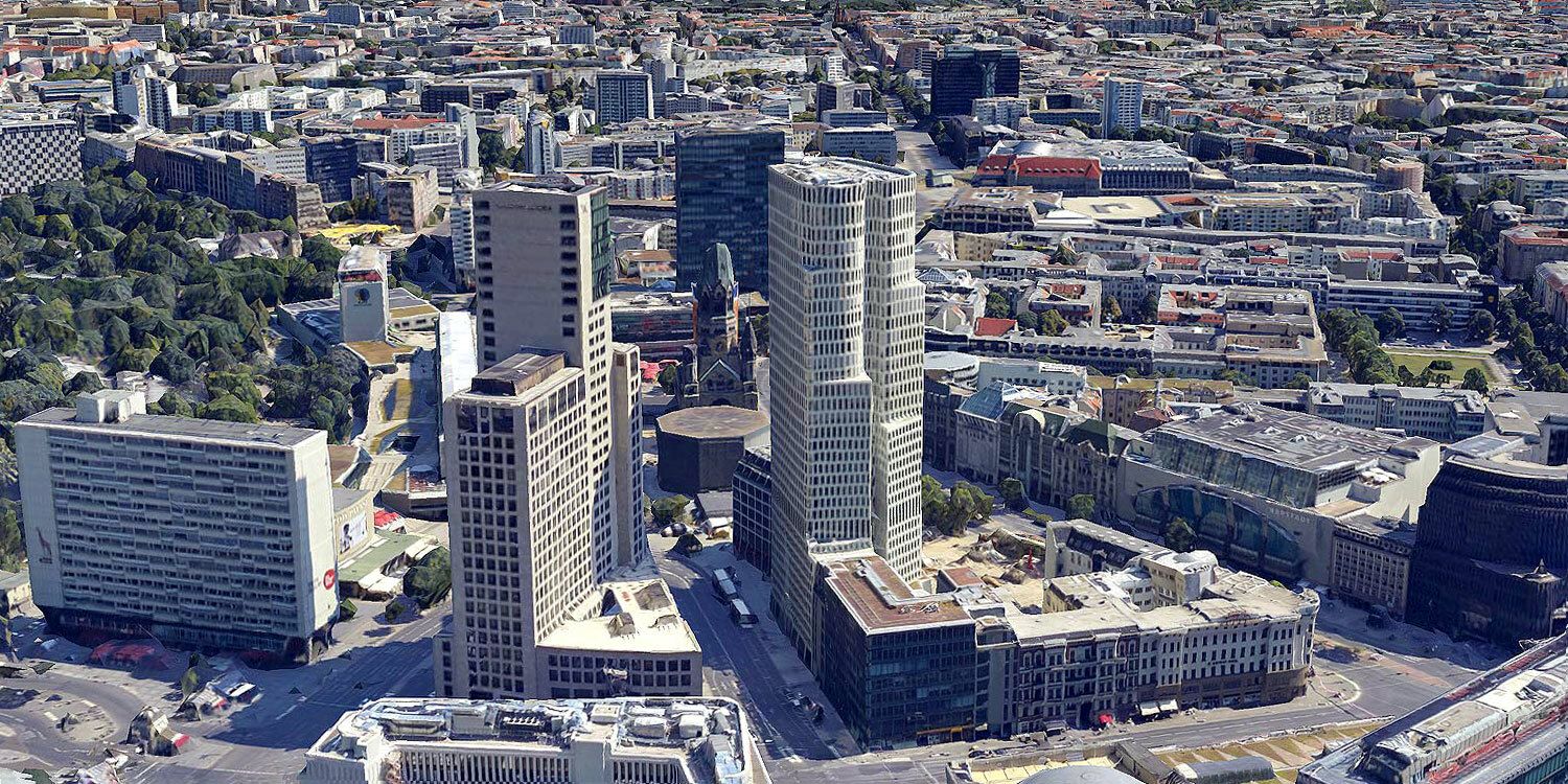 Screenshot aus dem Wirtschaftsatlas Berlin - Waldorf Astoria und Upper West in der 3D-Ansicht