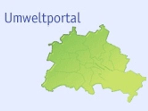 Umweltportal Berlinkarte mit Bezirksgrenzen grün auf blauem Hintergrund