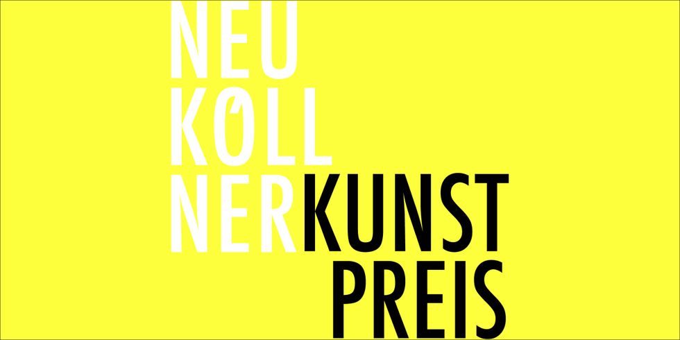 Schriftzug Neuköllner Kunstpreis auf gelbem Hintergund