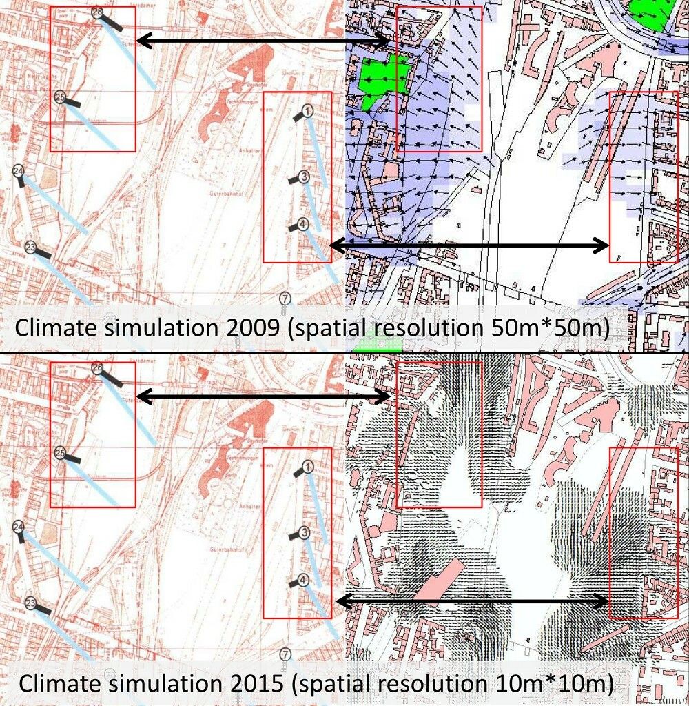 Enlarge photo: Verifizierung der Ergebnisse des Klimamodells FITNAH 3D, Anwendungen 2009 und 2015